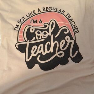 Trendy Cool Teacher Tee - Cream and Pink